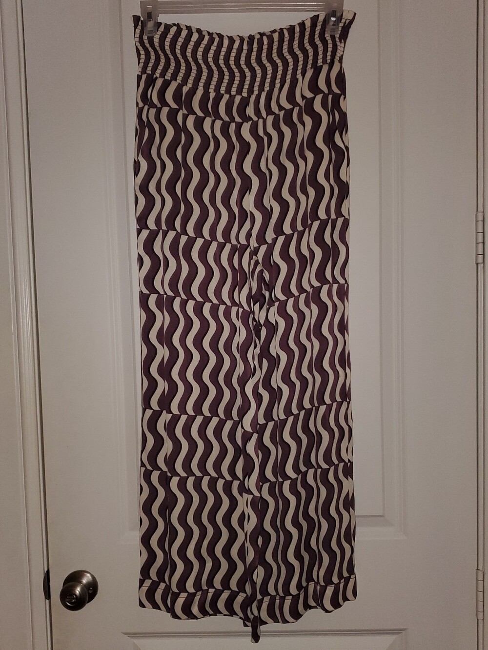 Maeve Medium Wavy Stripe Wide-Leg Palazzo Pants in Cream & Deep Purple